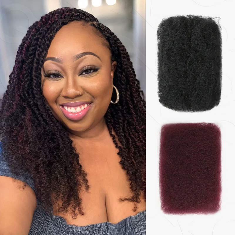 QVR #Burgundy+#1B Two Colors Afro Kinky Bulk Human Hair For Braiding DreadLock