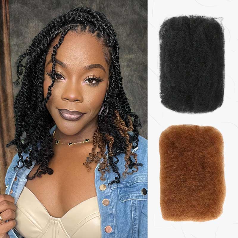 natural black and auburn brown color afro kinky bulk hair for highlight twists