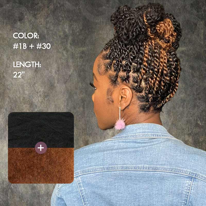 QVR #Auburn Brown+#1B Two Colors Afro Kinky Bulk Human Hair For Braiding DreadLock