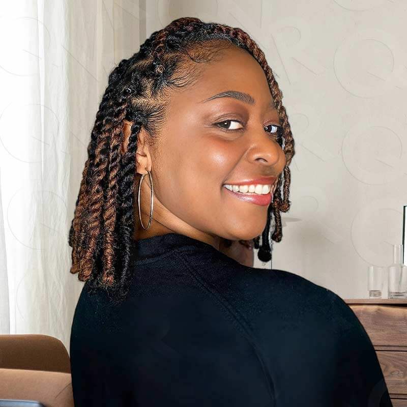 bob cut style twists dark brown highlights with afro kinky bulk hair