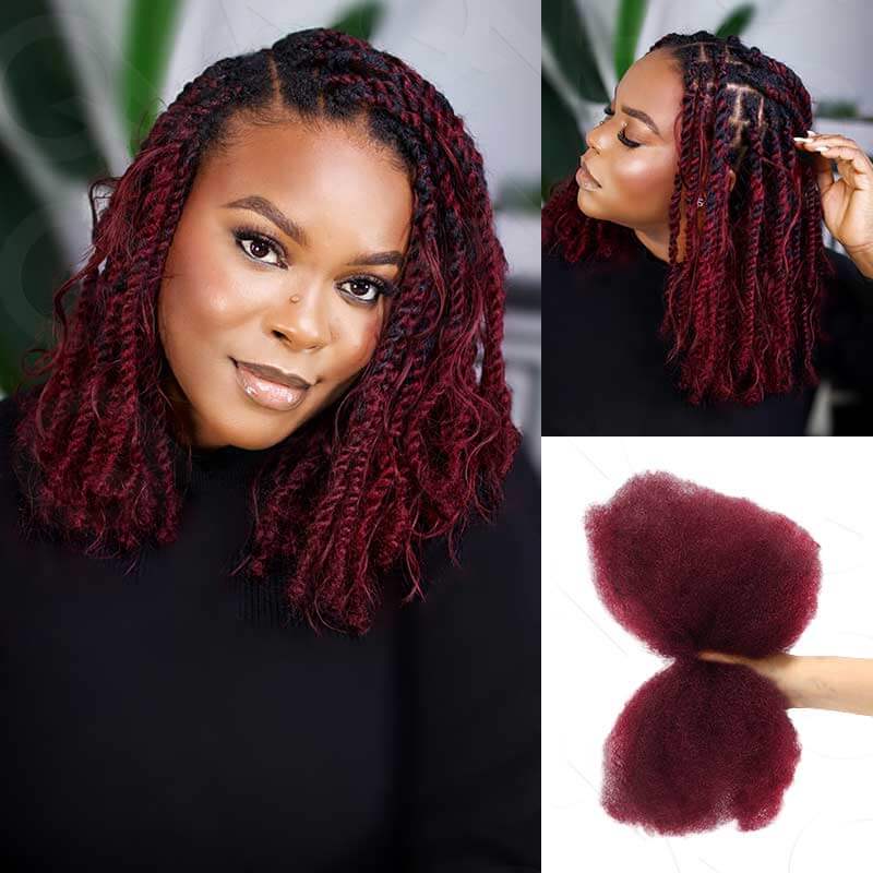 afro kinky bulk human hair for burgundy colored kinky twists