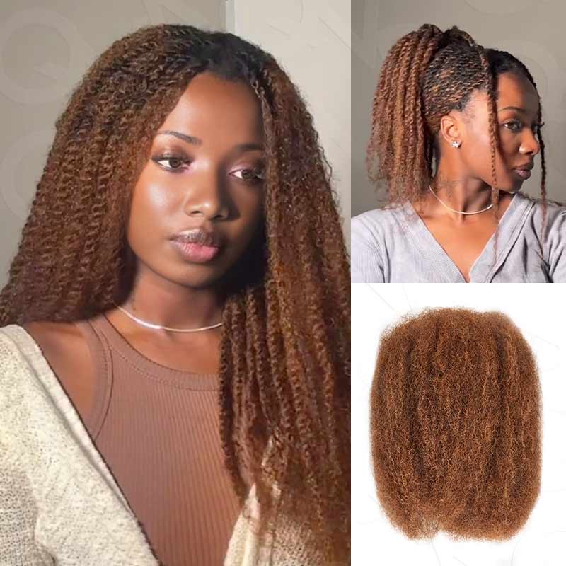 QVR Mixed Color #4/30 Afro Kinky Bulk Highlights #27/30 Human Hair