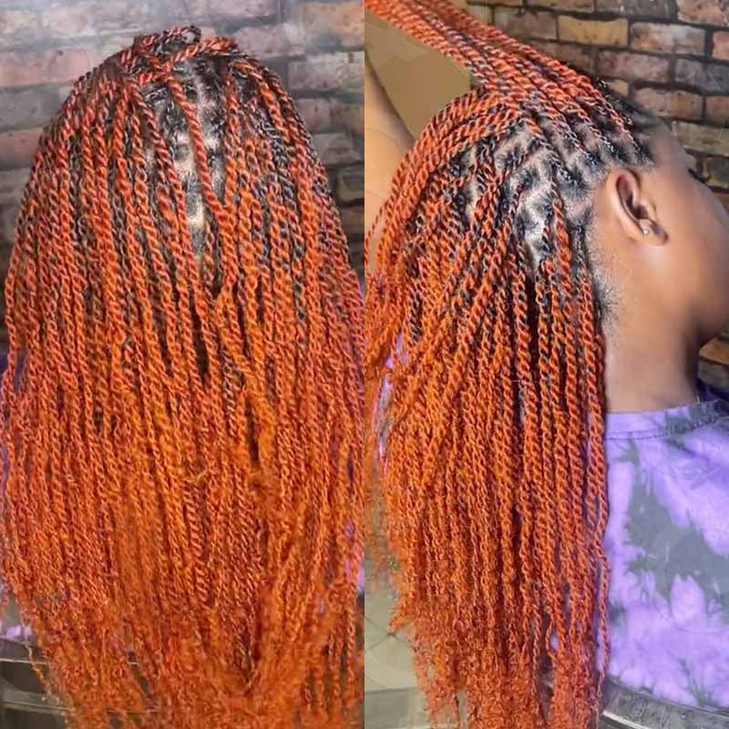 dark orange colored twists done by afro kinky bulk hair