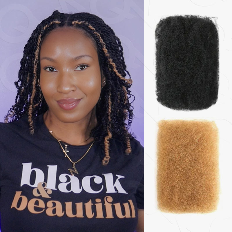 QVR #Honey Blonde+#1B Two Colors Afro Kinky Bulk Human Hair For Braiding DreadLock