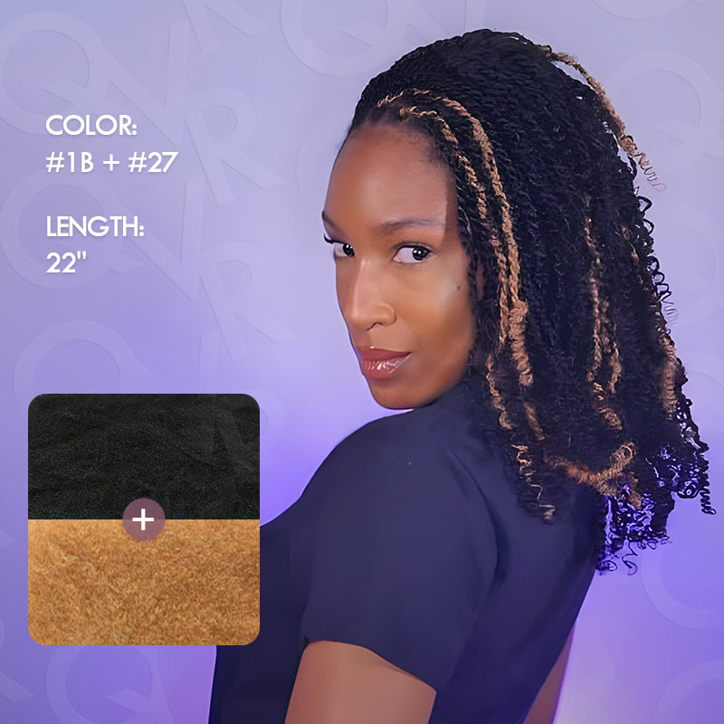 QVR #Honey Blonde+#1B Two Colors Afro Kinky Bulk Human Hair For Braiding DreadLock