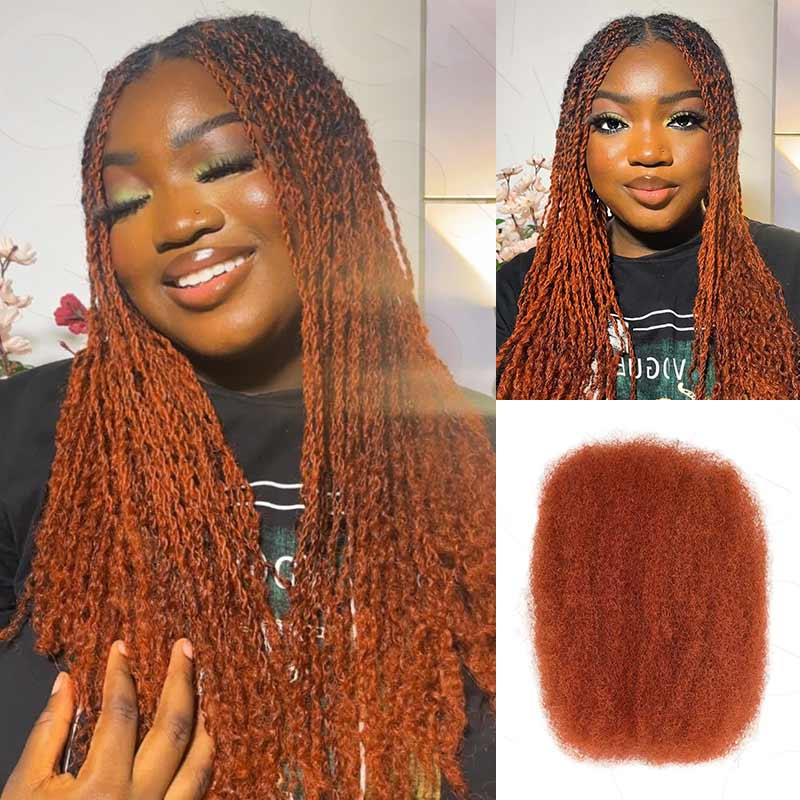 QVR Dark Orange Afro Kinky Bulk Hair Extensions For Braiding Dreadlock Human Hair