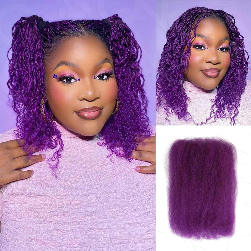 QVR New Purple Color Afro Kinky Bulk Human Hair For Braiding DreadLock