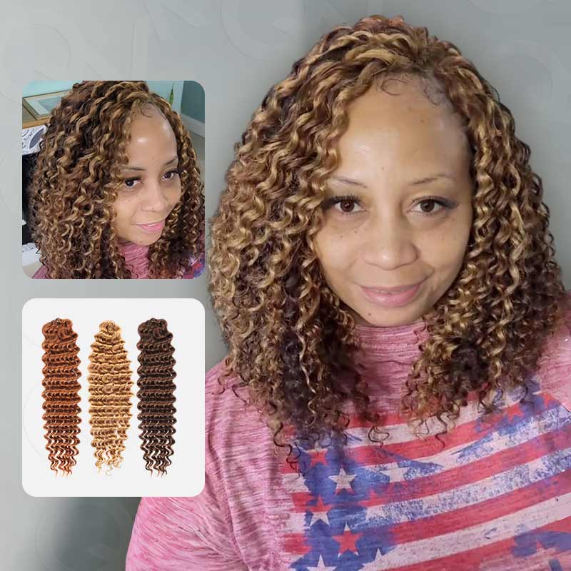 QVR Kinky Curly Micro-Ring Loop Hair Highlight #4/27/30 Crochet Braid Hair Extensions