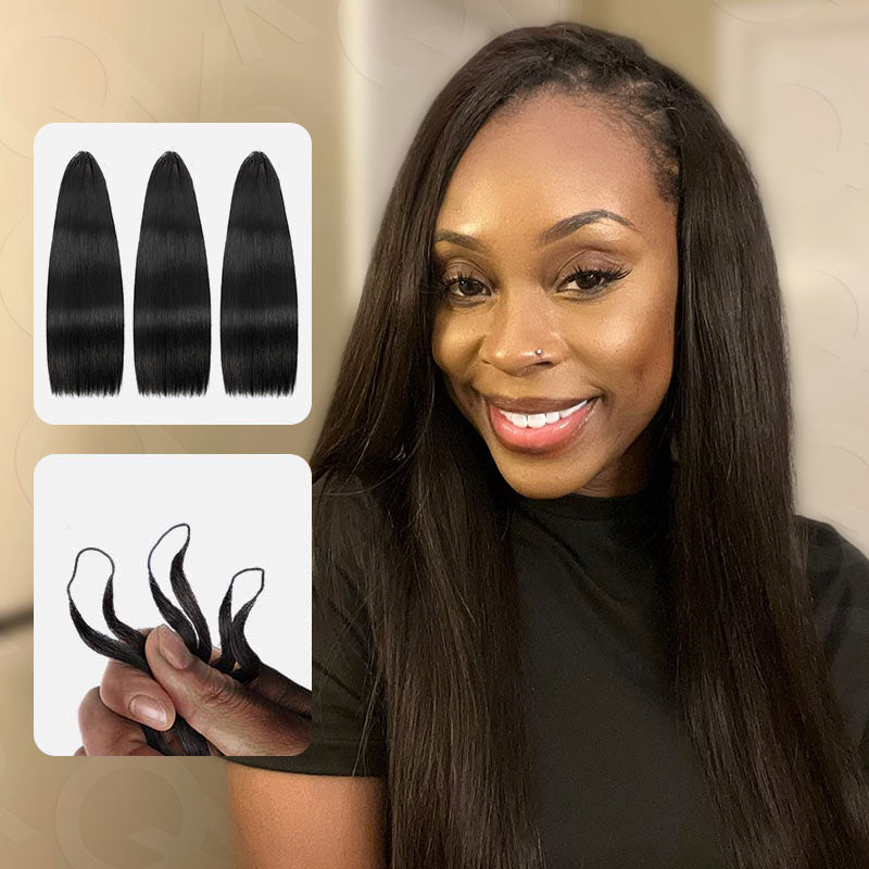 QVR Soft Natural Black Straight Feather Crochet Braid Human Hair Extensions