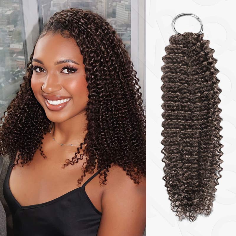 QVR Dark Brown #4 Crochet Hair Small Kinky Curly Machine Made Feather Human Hair Extension