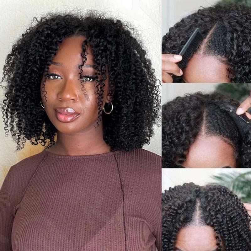 QVR V Part Kinky Curly Wigs Upgrade U Part Wigs Human Hair Wigs Beginner Friendly