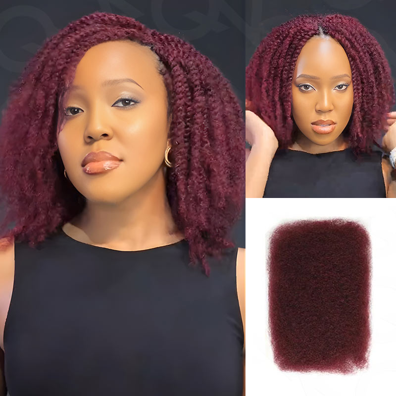 QVR Affordable Afro Kinky Bulk Human Hair 99J Burgundy Color For Braiding DreadLock