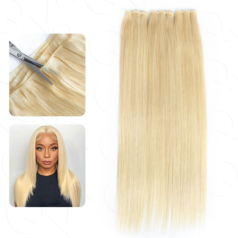 QVR Quick Weave Human Hair Bundles Blonde Straight Invisible Genius Weft Sew In Hair Extensions