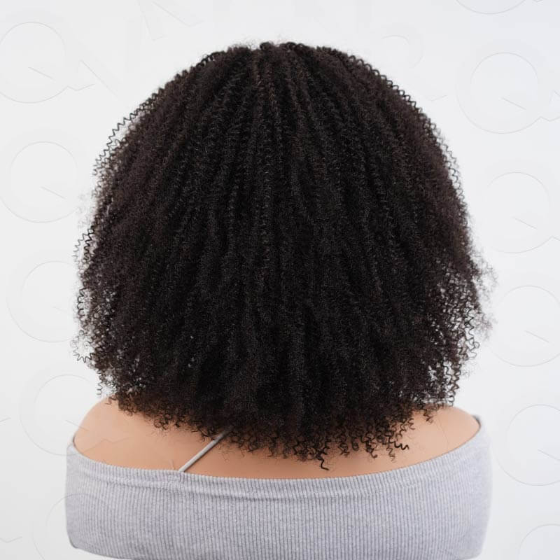afro kinky curly v part wigs on wig stand back view