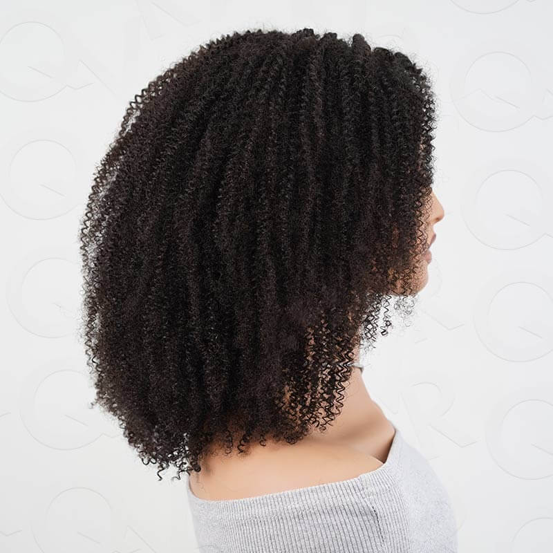 afro kinky curly v part wigs on wig stand side view