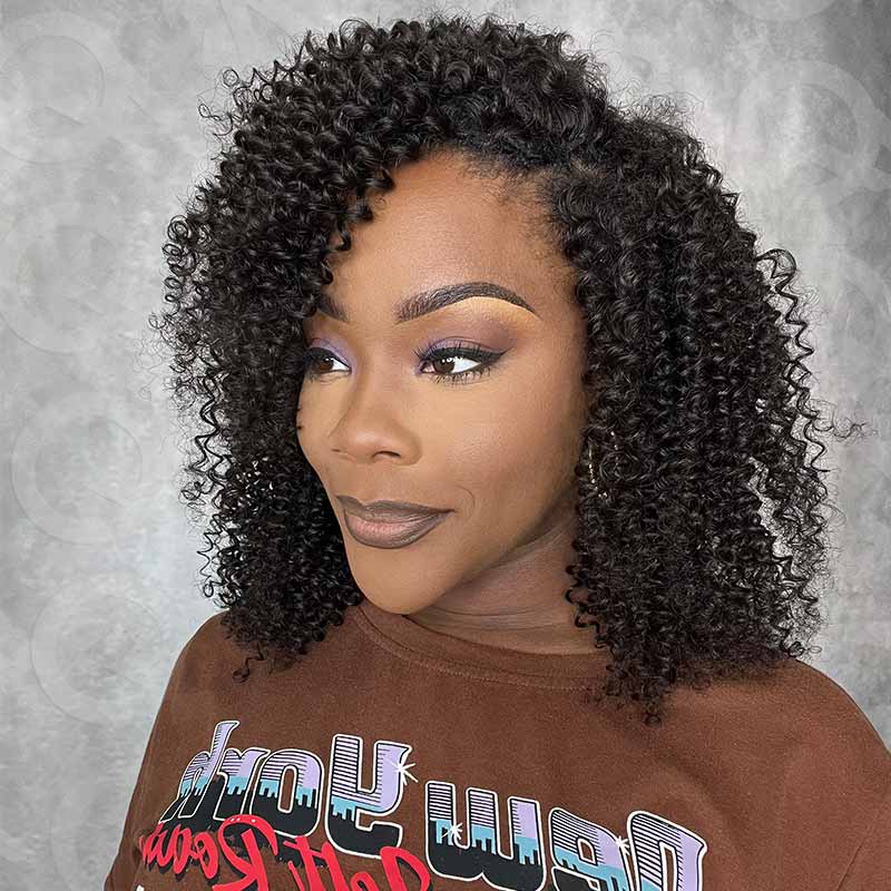 kinky curly v par human hair wigs can be restyled