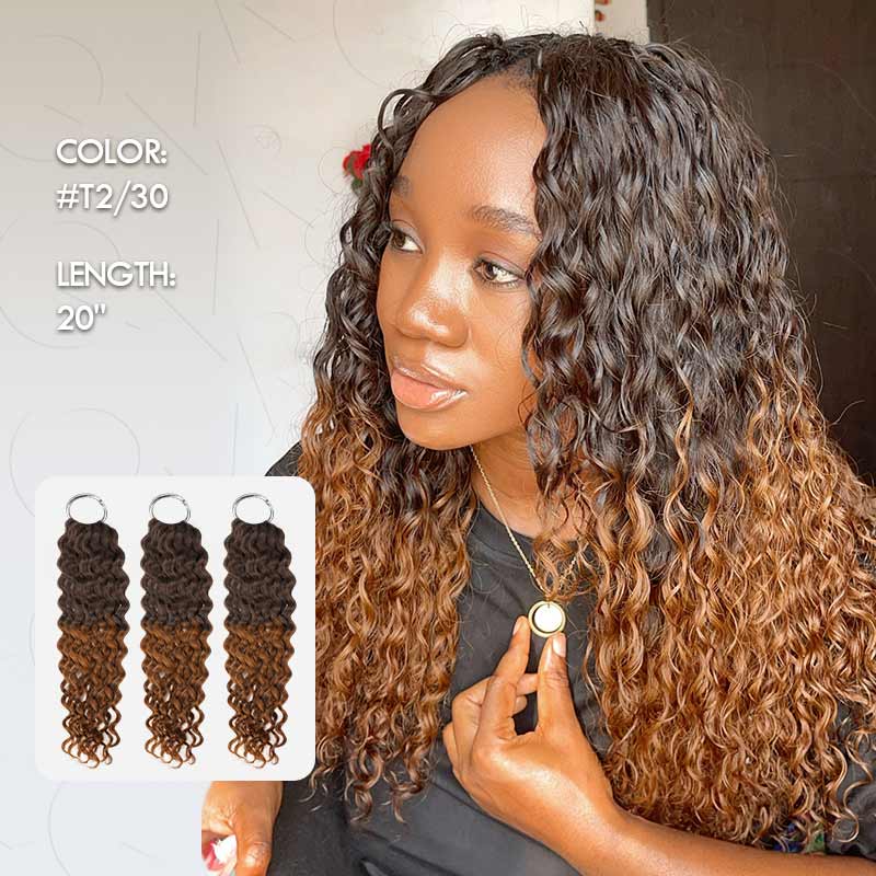 QVR #T2/30 Crochet Hair Water Wave Machine Made Feather Human Hair Extension