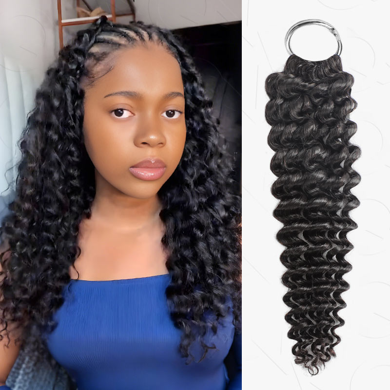 QVR Deep Wave Crochet Hair Natural Black Machine Made Feather Human Hair Extension