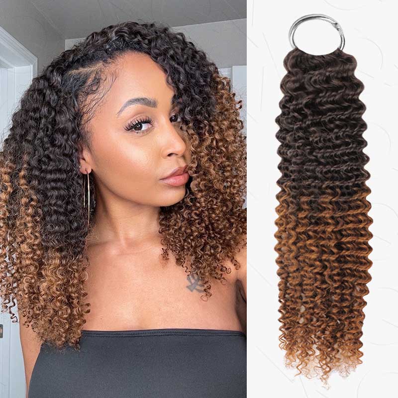 QVR #T2/30 Crochet Hair Small Kinky Curly Machine Made Feather Human Hair Extension