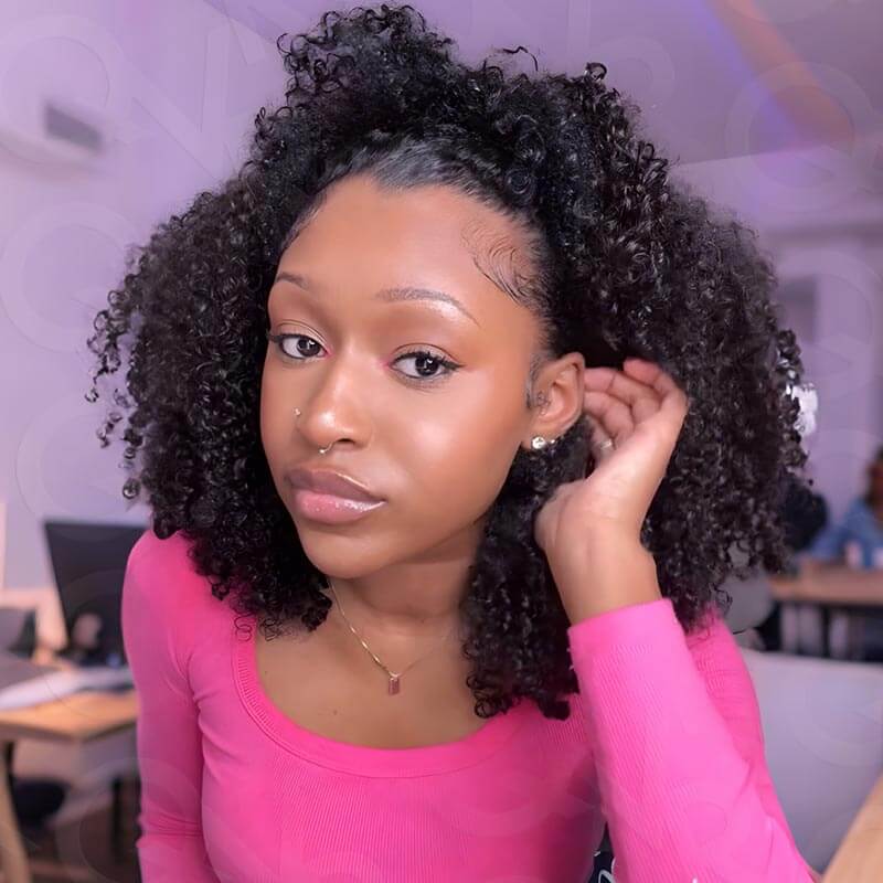 glueless v part human hair wigs on influencer
