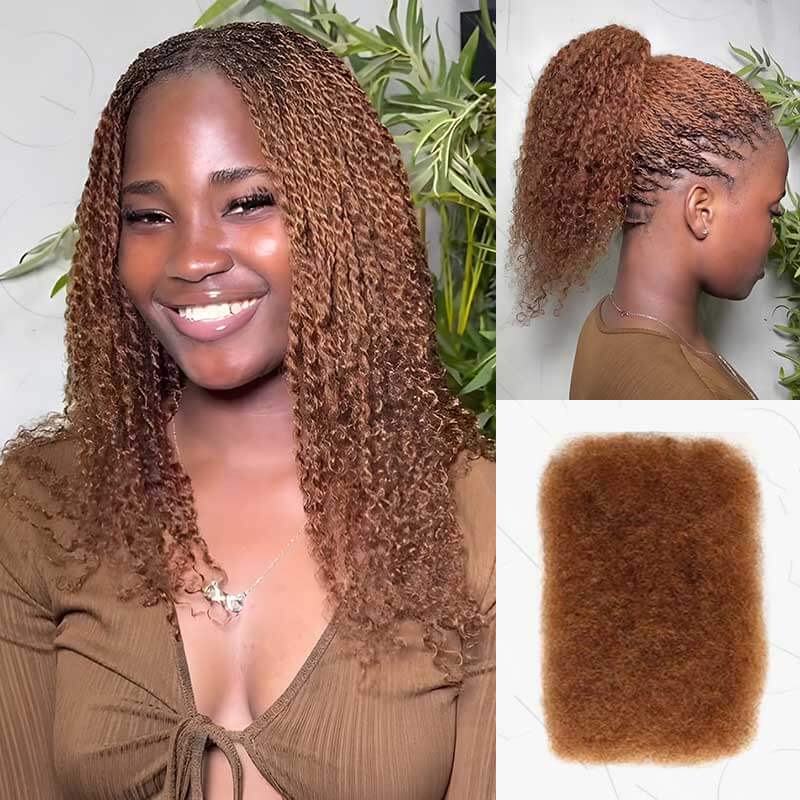 qvr auburn brown afro kinky bulk human hair extensions