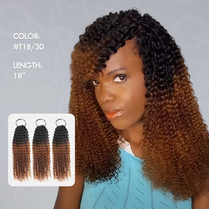 QVR #T1B/30 Crochet Hair Small Kinky Curly Machine Made Feather Human Hair Extension