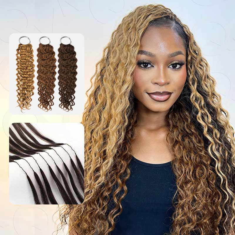 QVR Highlight Crochet Hair Water Wave #4+#30+#27 Machine Made Feather Human Hair Extension