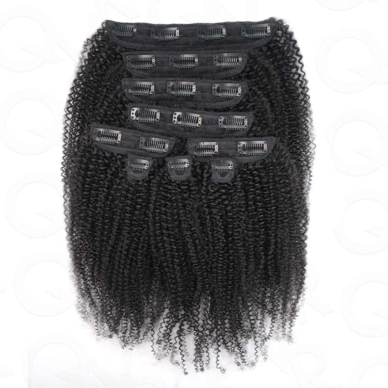 QVR Invisible 9PCS Weft Clip In Hair Extensions 5PCS Volumizer Afro Kinky Curly Human Hair