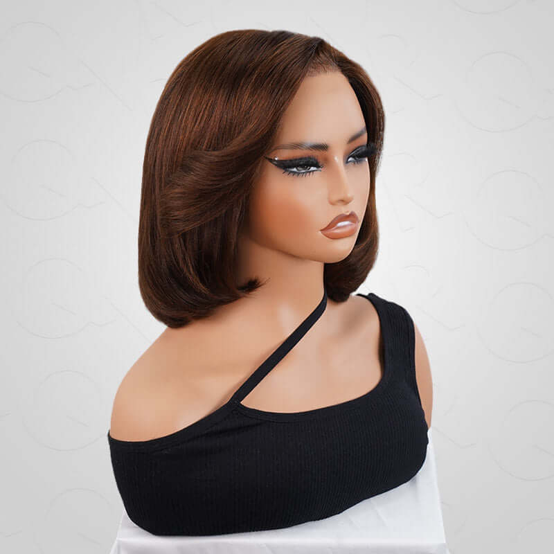 natural look human hair bob wigs in classic bob silhouette