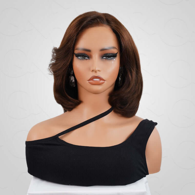 stylish short bob wigs with soft layers and rich brown tone