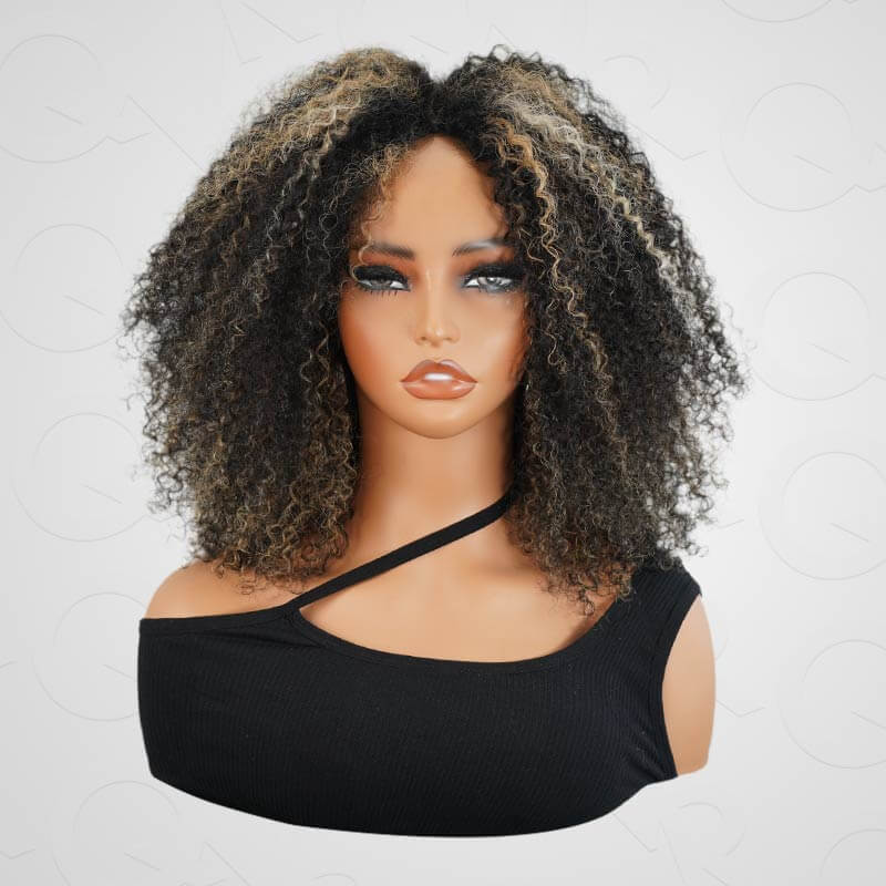 highlighted kinky curly glueless wigs for stylish black queens