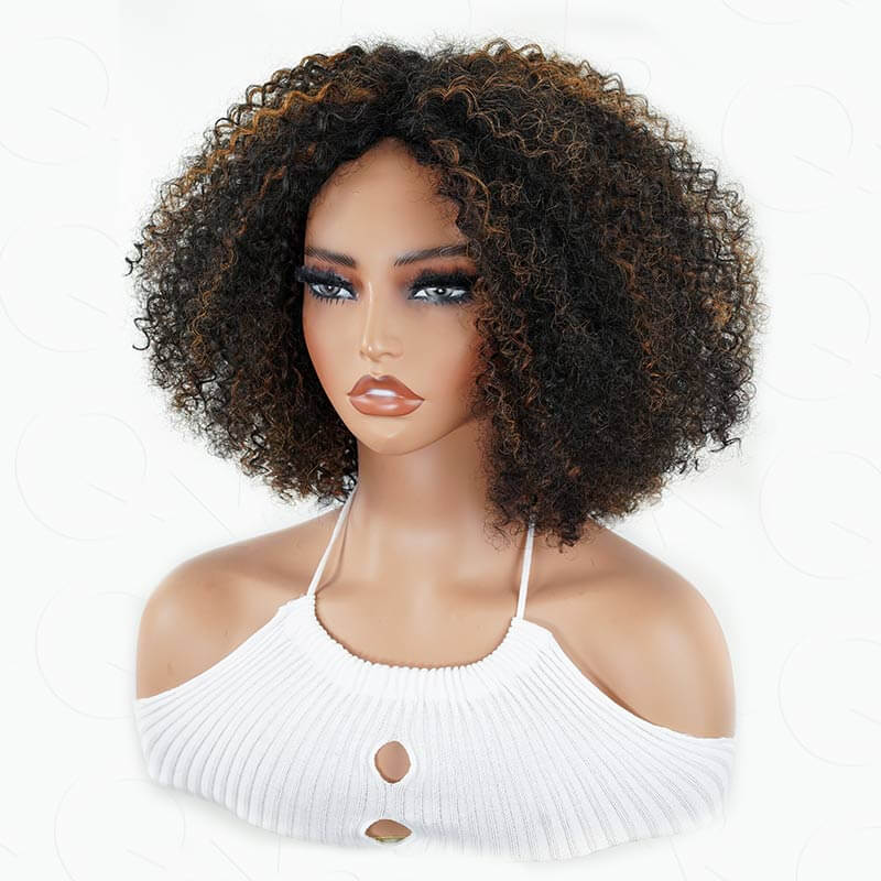 QVR High Quality Natural Curly V Part Wig Highlight 