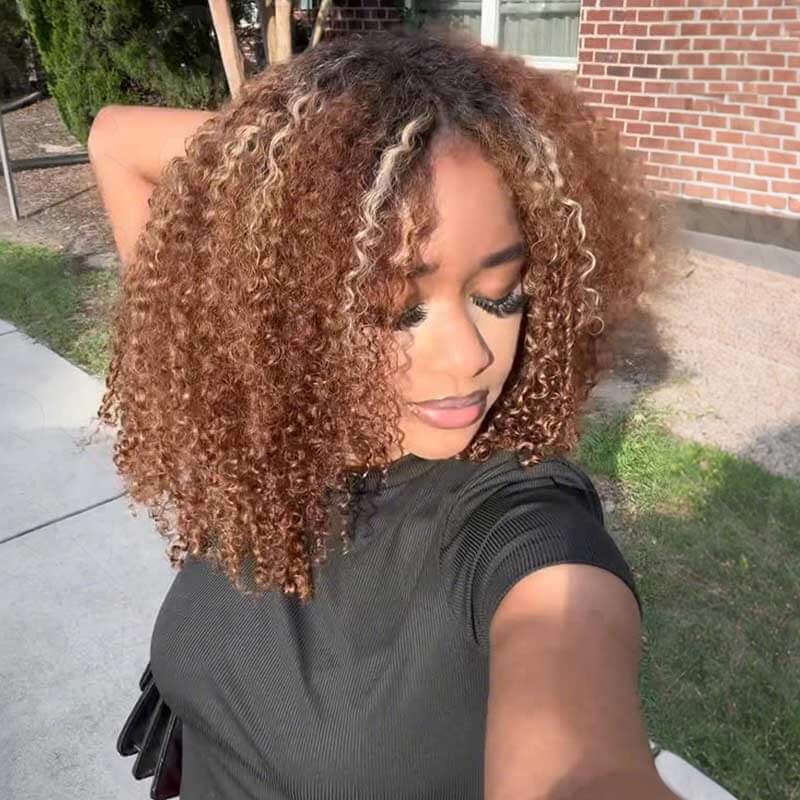 #1B/30/33/613 -Kinky Curly-20''-v part wig