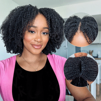 QVR Afro Kinky Curly V Part Wigs Human Hair Beginner Friendly No Leave Out