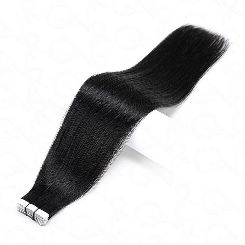 QVR Invisible Straight Tape In Hair Extensions Natural Black Premium Human Hair