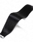 QVR Invisible Straight Tape In Hair Extensions Natural Black Premium Human Hair