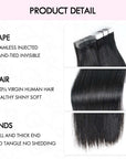 QVR Invisible Straight Tape In Hair Extensions Natural Black Premium Human Hair