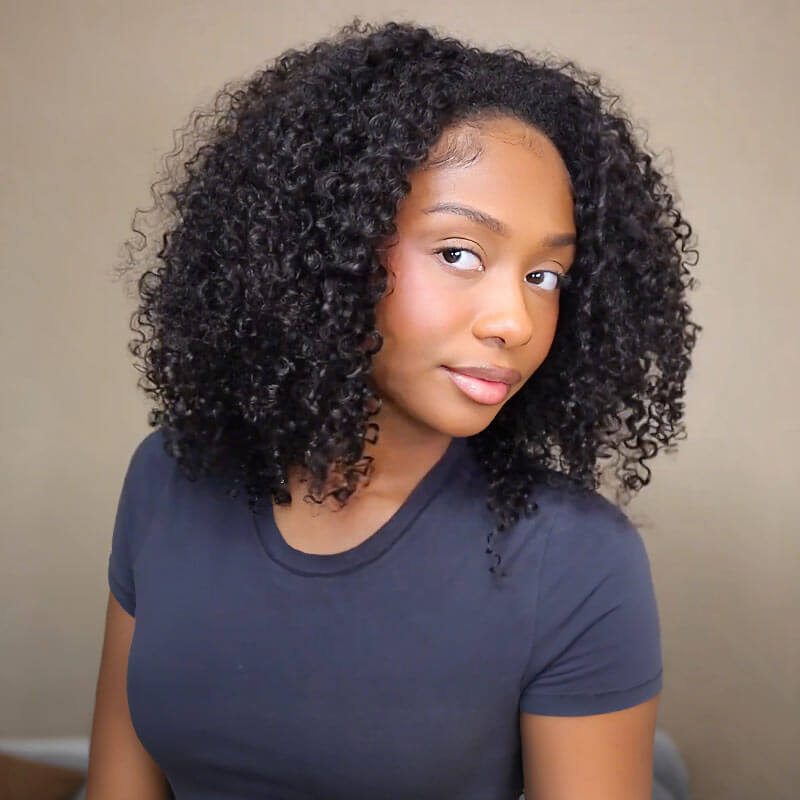 QVR Glueless Half Wig 3 In 1 Kinky Curly Human Hair Protective Hairstyle