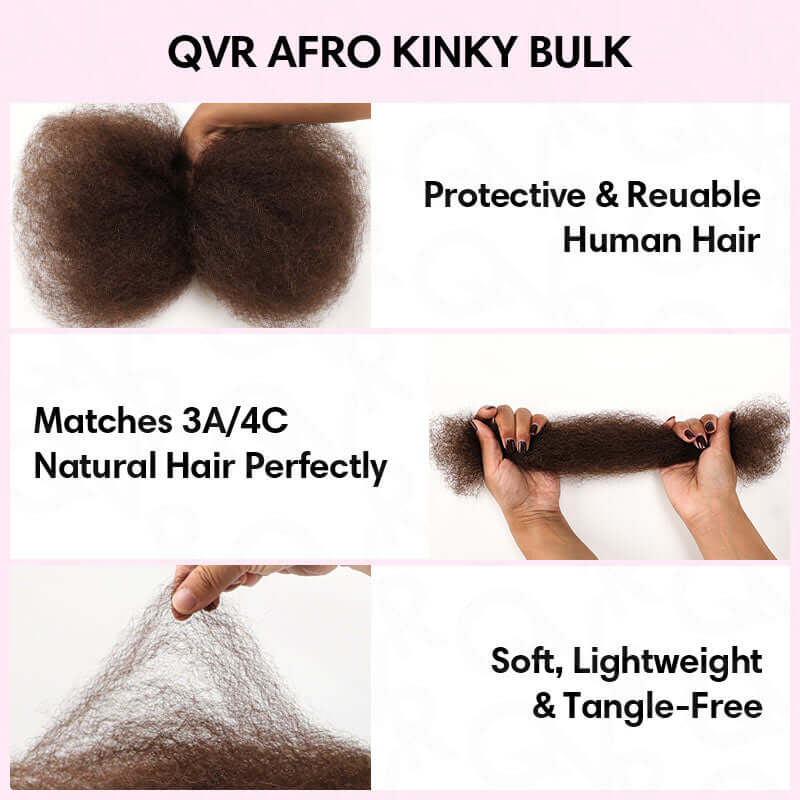 QVR Dark Brown Afro kinky Bulk Hair Extensions For Braiding Dreadlock Human Hair
