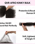 QVR Natural Black Afro kinky Bulk Hair Extensions For Braiding Dreadlock Human Hair