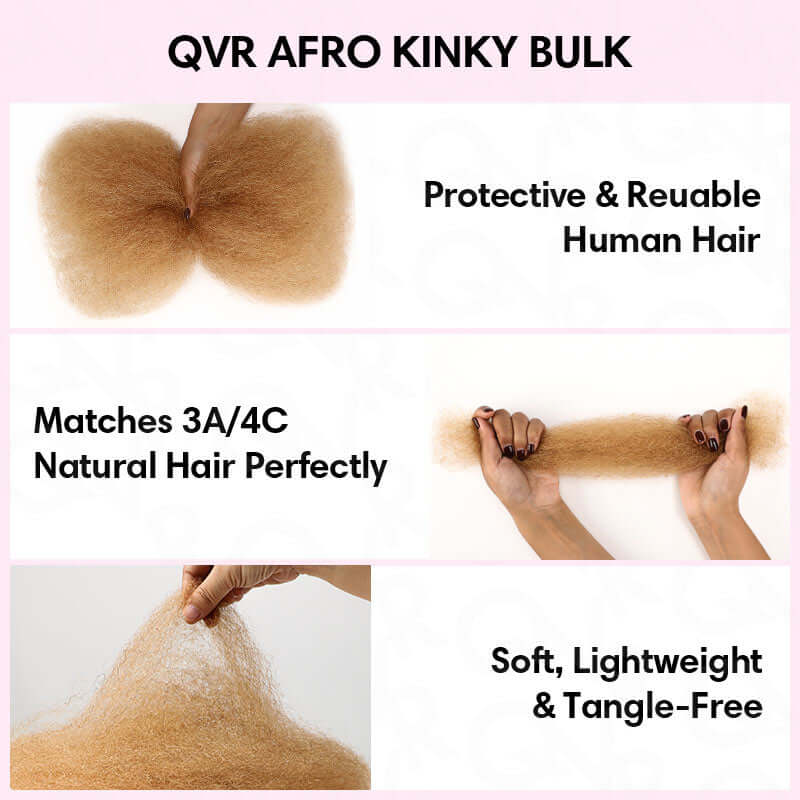 QVR Honey Blonde Color Afro kinky Bulk Hair Extensions For Braiding Dreadlock Human Hair