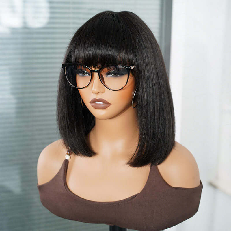 qvr short bobo wigs human hair wigs with bangs