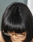 natural scalp mini lace bob human hair wigs with bangs