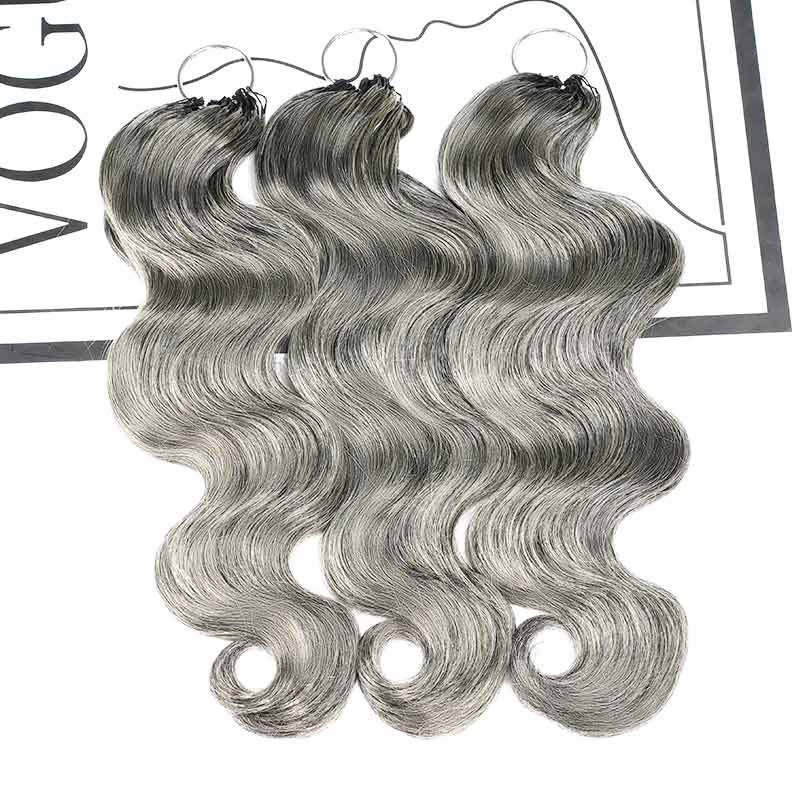 QVR Salt Pepper Crochet Hair Small Kinky Curly Machine Made Feather Human Hair Extension