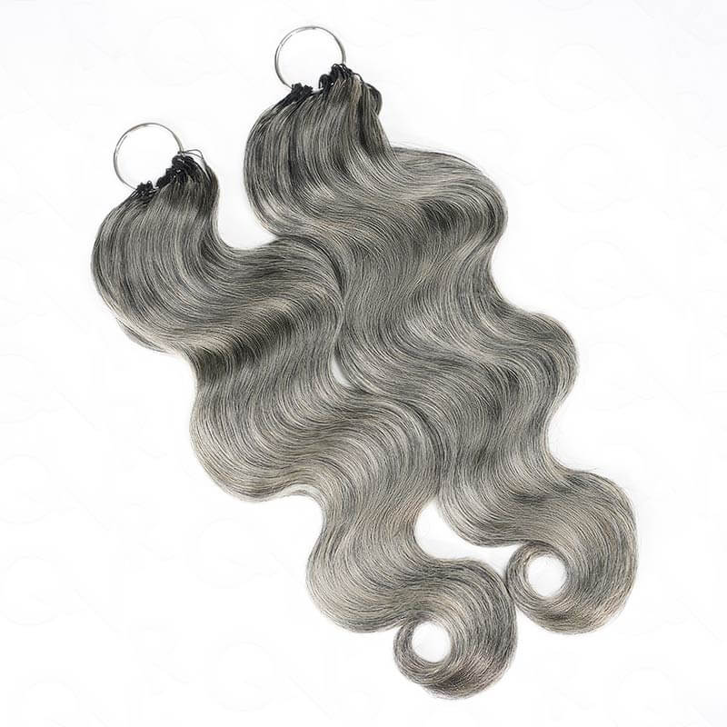 QVR Salt Pepper Crochet Hair Body Wave Machine Made Feather Human Hair Extension