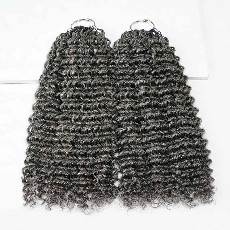 QVR Salt Pepper Crochet Hair Small Kinky Curly Machine Made Feather Human Hair Extension