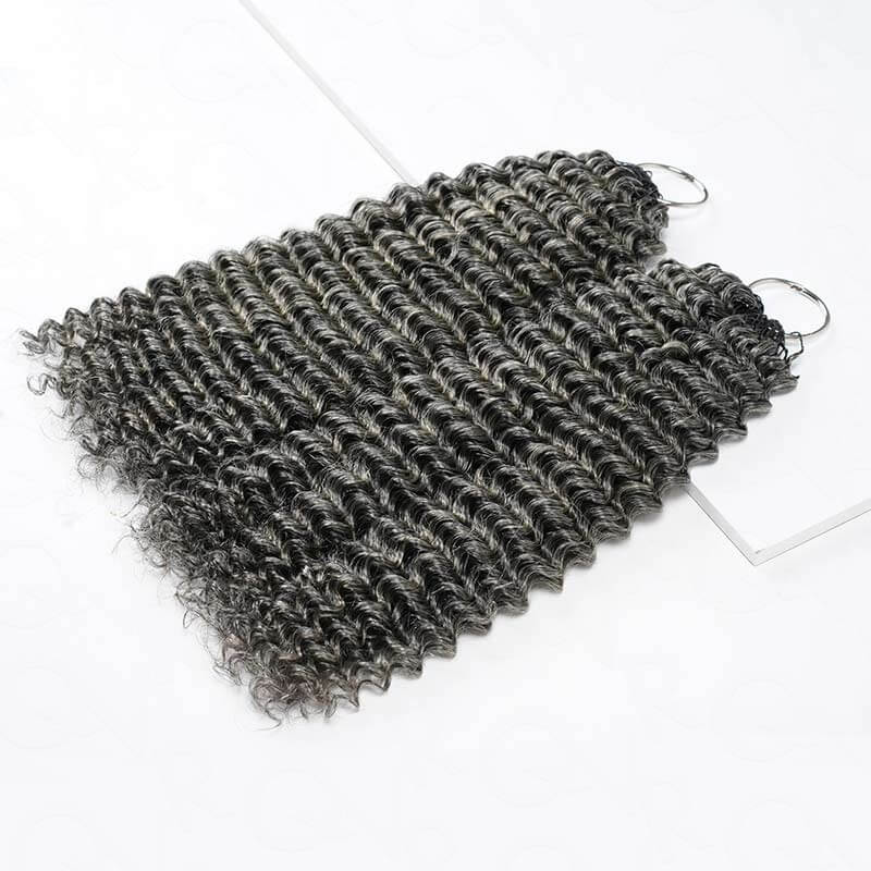 QVR Salt Pepper Crochet Hair Small Kinky Curly Machine Made Feather Human Hair Extension