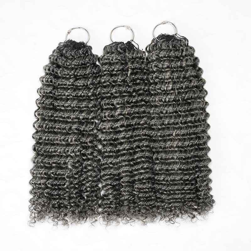 QVR Salt Pepper Crochet Hair Small Kinky Curly Machine Made Feather Human Hair Extension