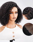 QVR Short Cut Curly Human Hair Minimalist Lace Glueless Side Part Wig