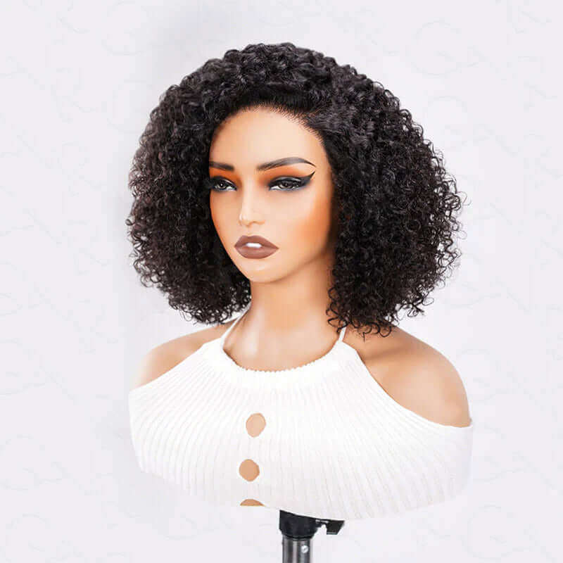 natural black side part short curly human hair wigs